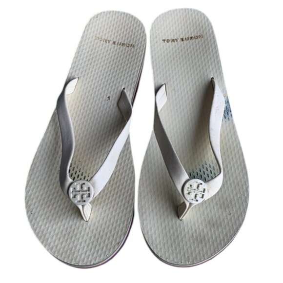 Tory Burch Women’s US 5M Cream Logo Rubber Flip‎ Flop Sandals Jelly Thong - Picture 1 of 15